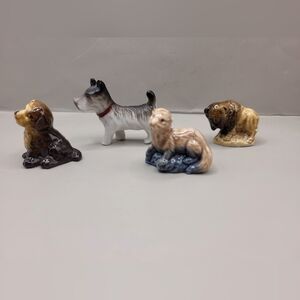 Vintage Wade Whimsies Mini Figurines England Dog Bear Otter Set of 4